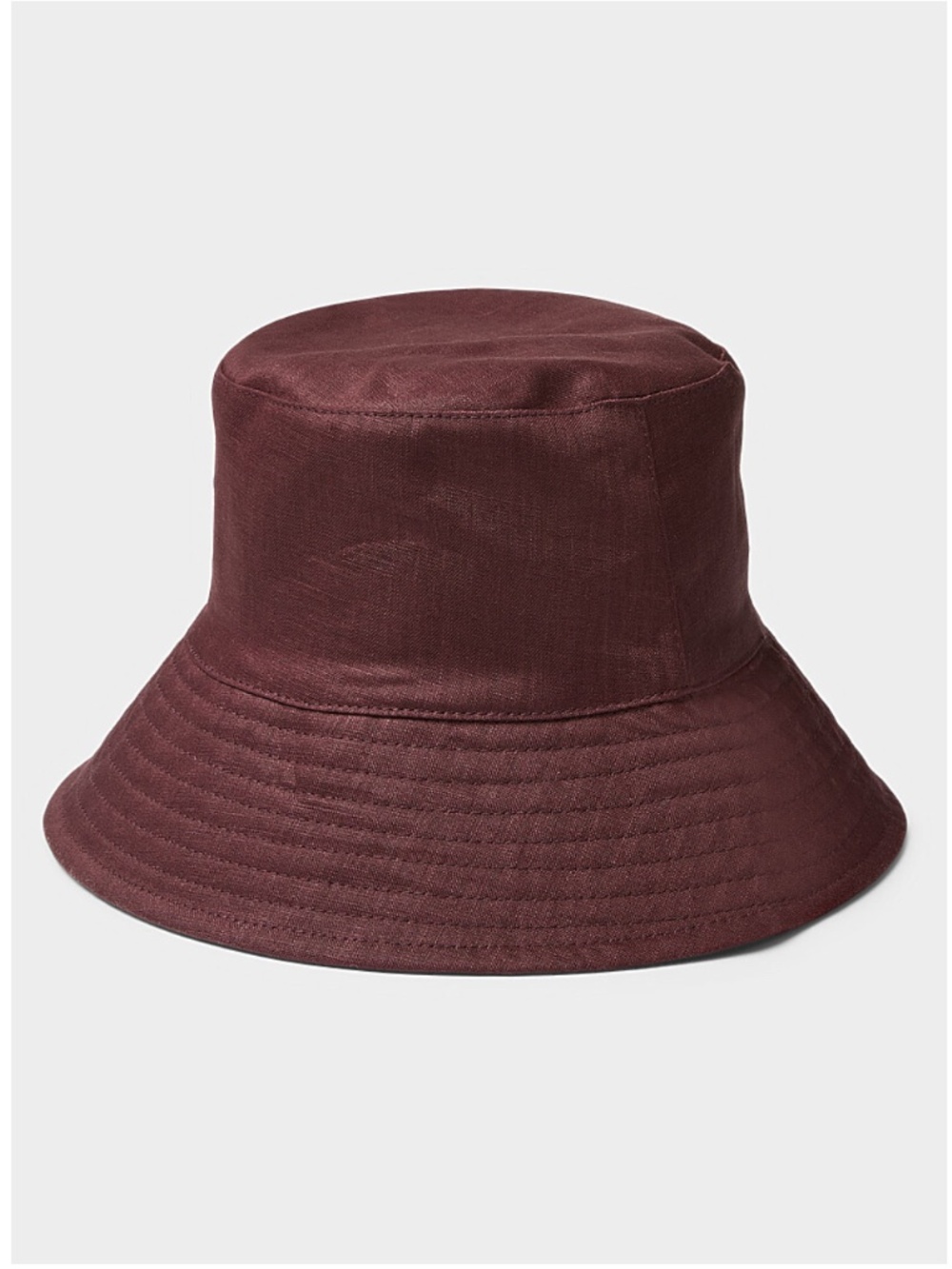 Burgundy wide-brim pure linen bucket hat NWT